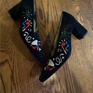 Vintage Black Embroidered Y2K NYE 2000 heels